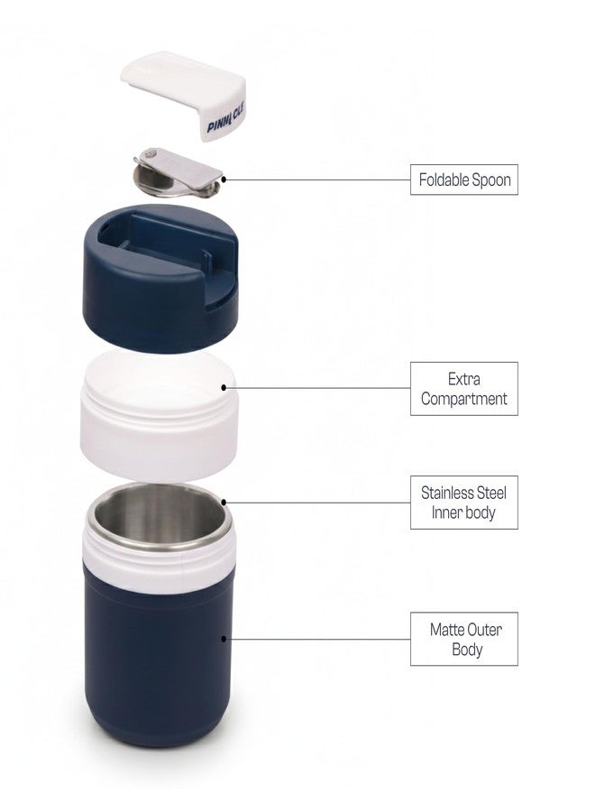 Pinnacle Pogo 600ml Food Jar | Stainless Steel Insulated Food Container with Dual Compartment,Wide Mouth & Foldable Spoon| Lunch Pot for Hot & Cold Food| Perfect for Office,School,Travel (Navy Blue) - Image 3
